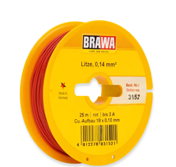 BRAWA 3152 Litze 0,14 mm², 25 m Spule, rot 